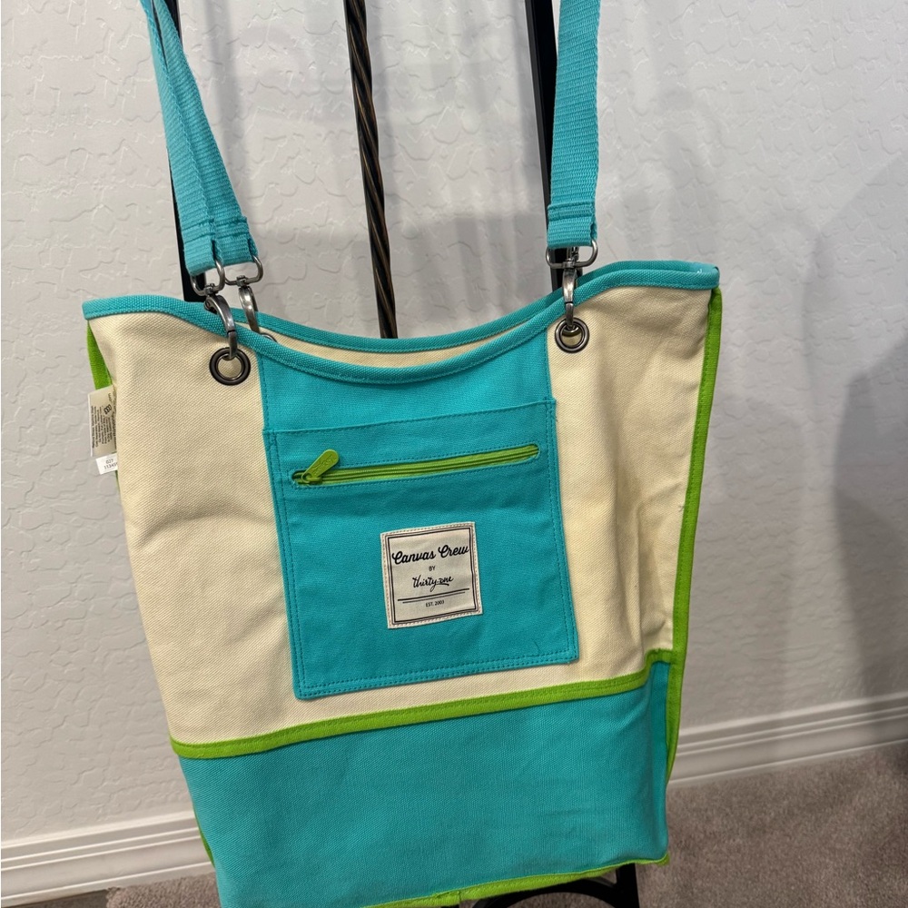 Thirty-one Canvas Turquoise and Cream canvas tote